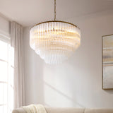 Endon Montpellier 6lt Pendant Brushed aged brass plate & clear ribbed glass