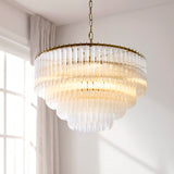 Endon Montpellier 6lt Pendant Brushed aged brass plate & clear ribbed glass