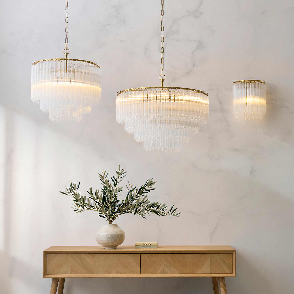Endon Montpellier 6lt Pendant Brushed aged brass plate & clear ribbed glass