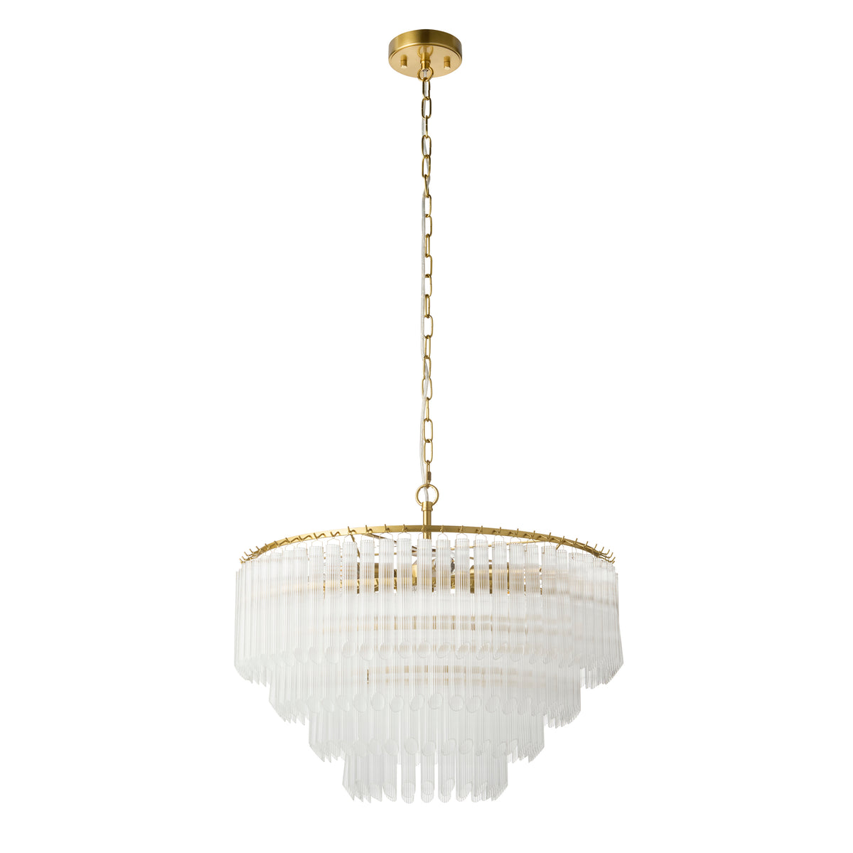 Endon Montpellier 6lt Pendant Brushed aged brass plate & clear ribbed glass