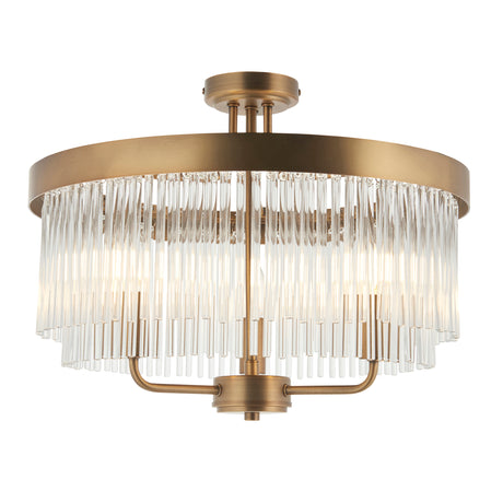 Endon Clermont 3lt Semi flush Warm Antique Brass & Glass