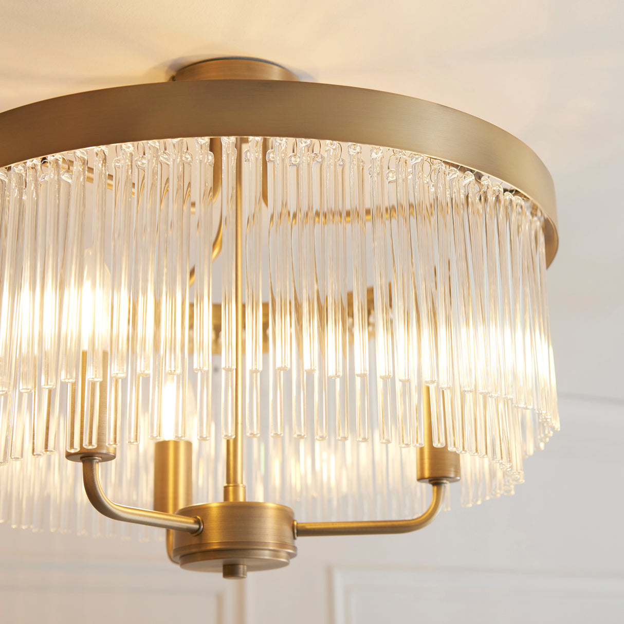 Endon Clermont 3lt Semi flush Warm Antique Brass & Glass