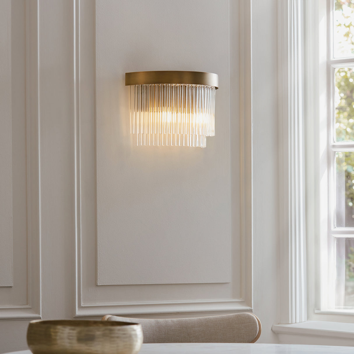 Endon Clermont 2lt Wall Light Warm Antique Brass & Glass