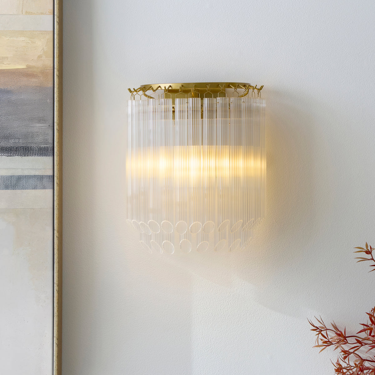 Endon Montpellier Wall Brushed aged brass plate & clear ribbed glass