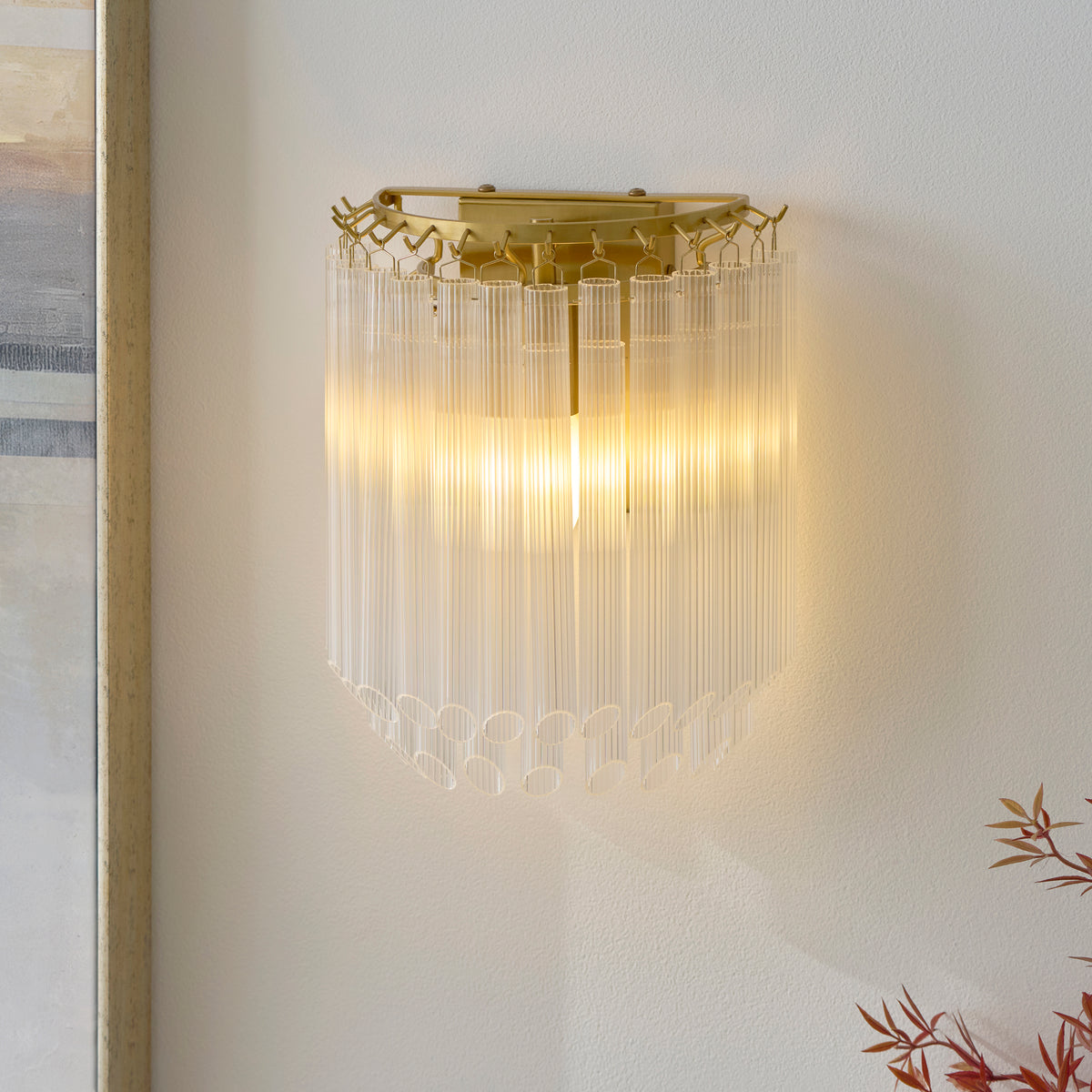 Endon Montpellier Wall Brushed aged brass plate & clear ribbed glass