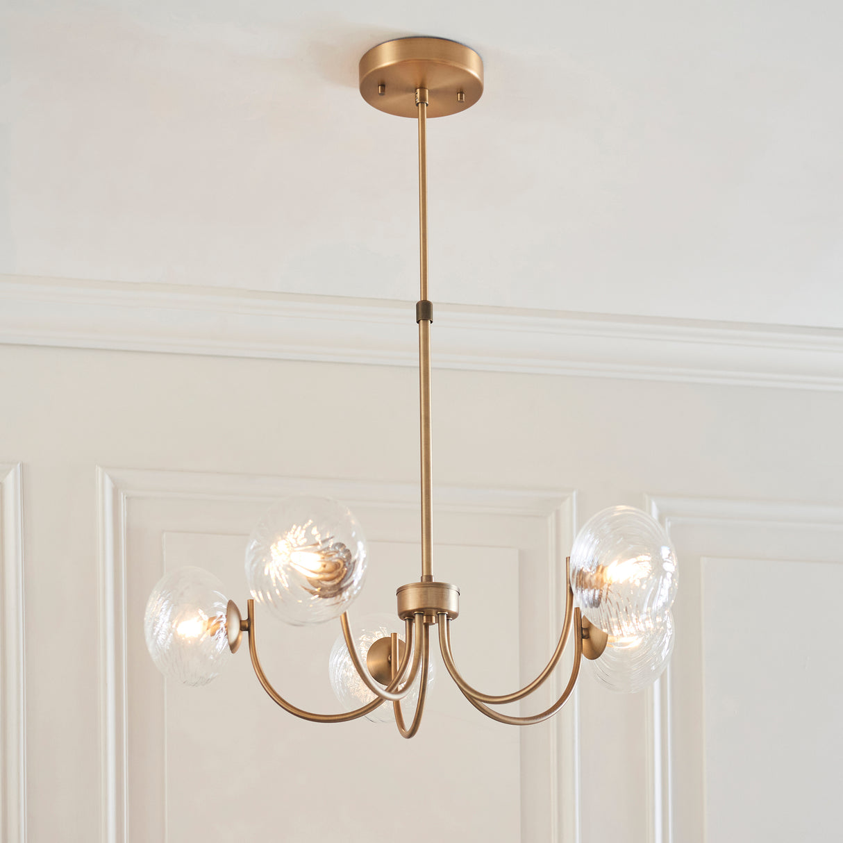 Endon Hague 5lt Chandelier Warm Antique Brass & Clear Spiral Glass