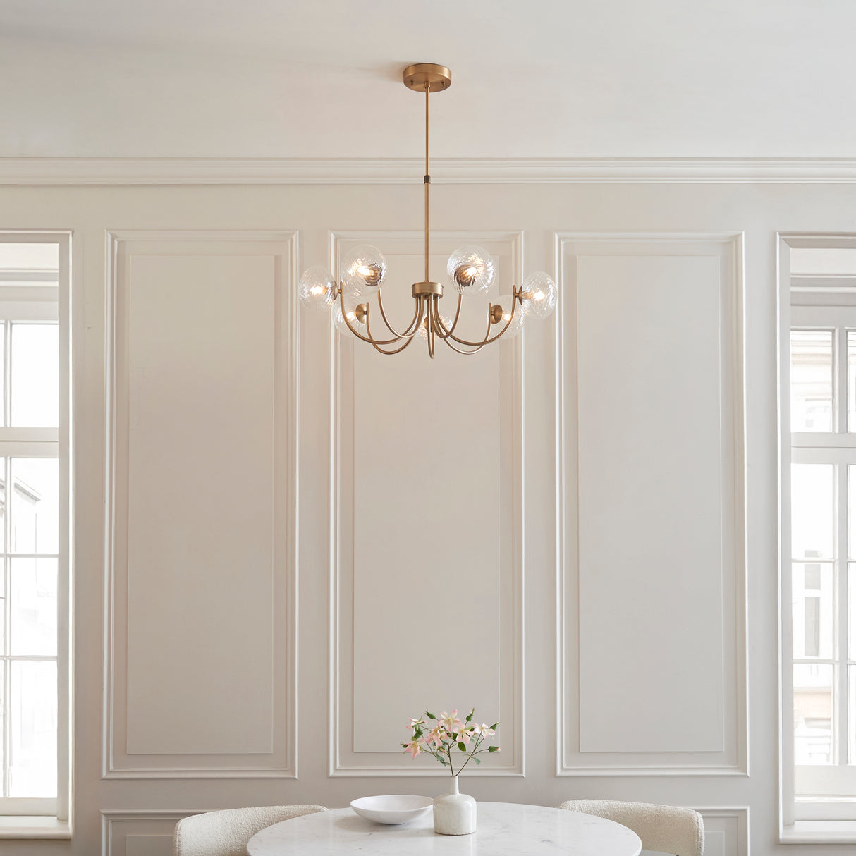 Endon Hague 7lt Chandelier Warm Antique Brass & Clear Spiral Glass