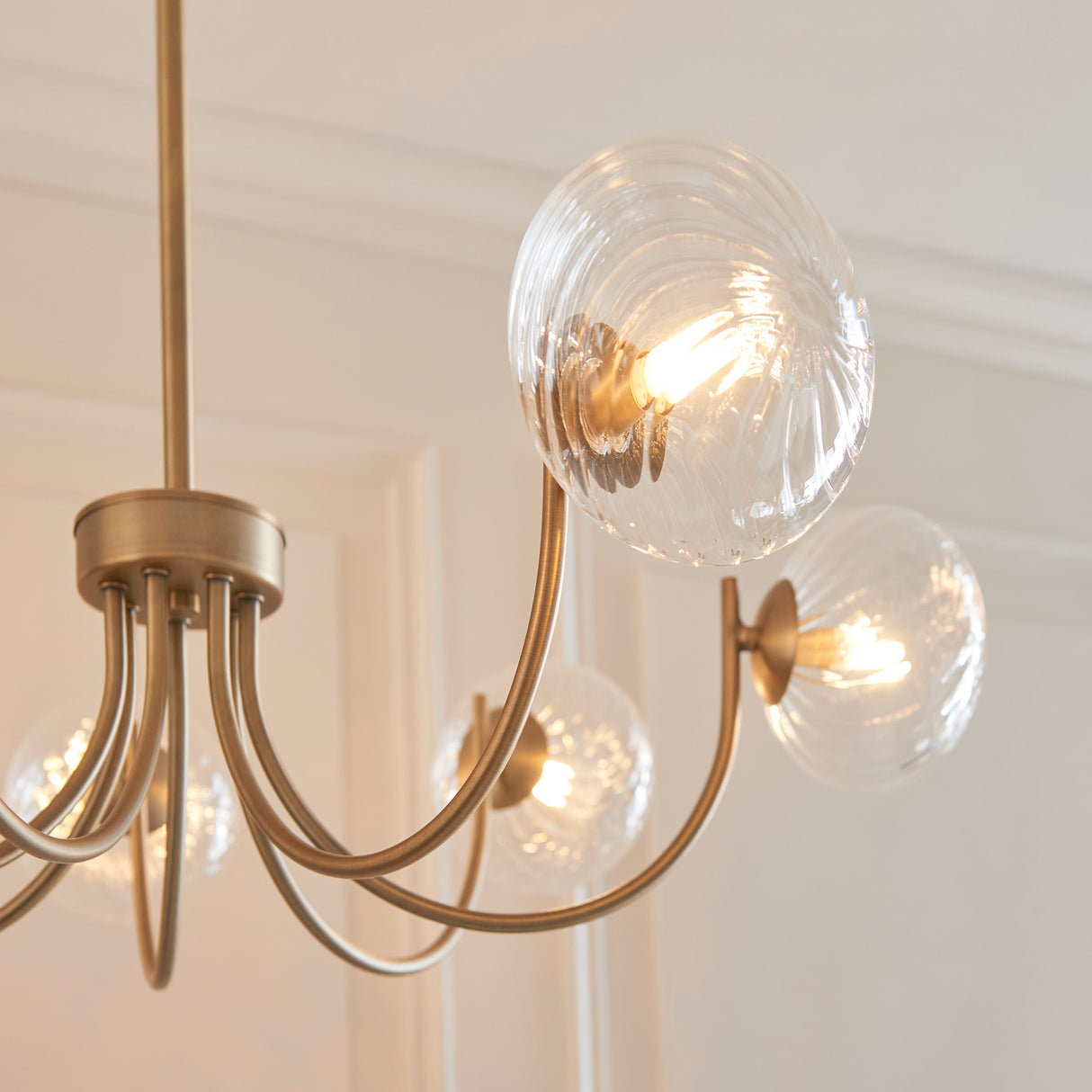 Endon Hague 7lt Chandelier Warm Antique Brass & Clear Spiral Glass