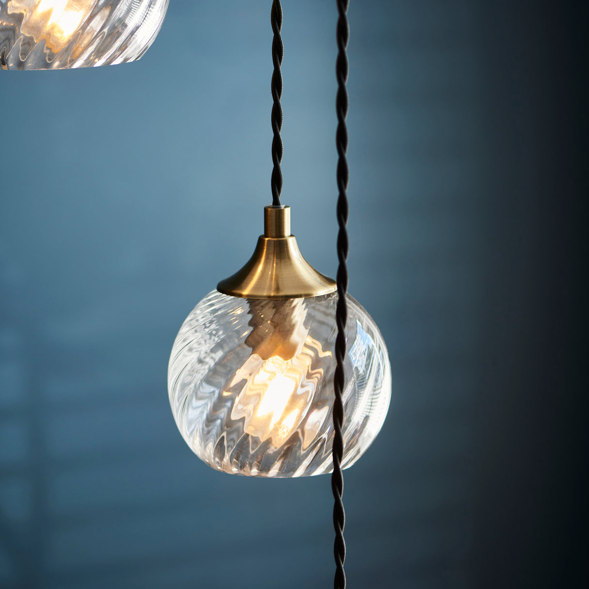 Endon Allegra 5lt Cascade Pendant Antique Brass & Clear Spiral Glass