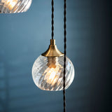 Endon Allegra 5lt Cascade Pendant Antique Brass & Clear Spiral Glass