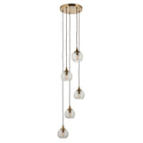 Endon Allegra 5lt Cascade Pendant Antique Brass & Clear Spiral Glass