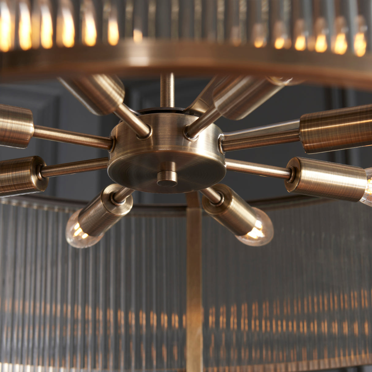 Endon Ridgeton 8lt Chandelier Antique Brass & Ribbed Glass