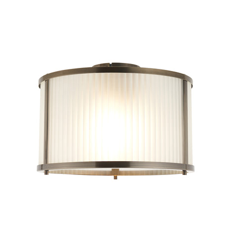 Endon Ridgeton Flush Antique brass plate & frosted ribbed glass