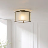 Endon Ridgeton Flush Antique brass plate & frosted ribbed glass