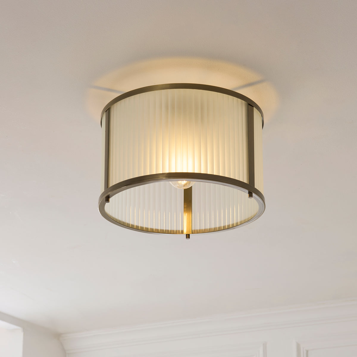 Endon Ridgeton Flush Antique brass plate & frosted ribbed glass