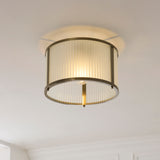 Endon Ridgeton Flush Antique brass plate & frosted ribbed glass