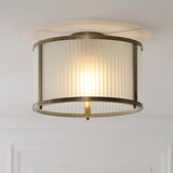 Endon Ridgeton Flush Antique brass plate & frosted ribbed glass