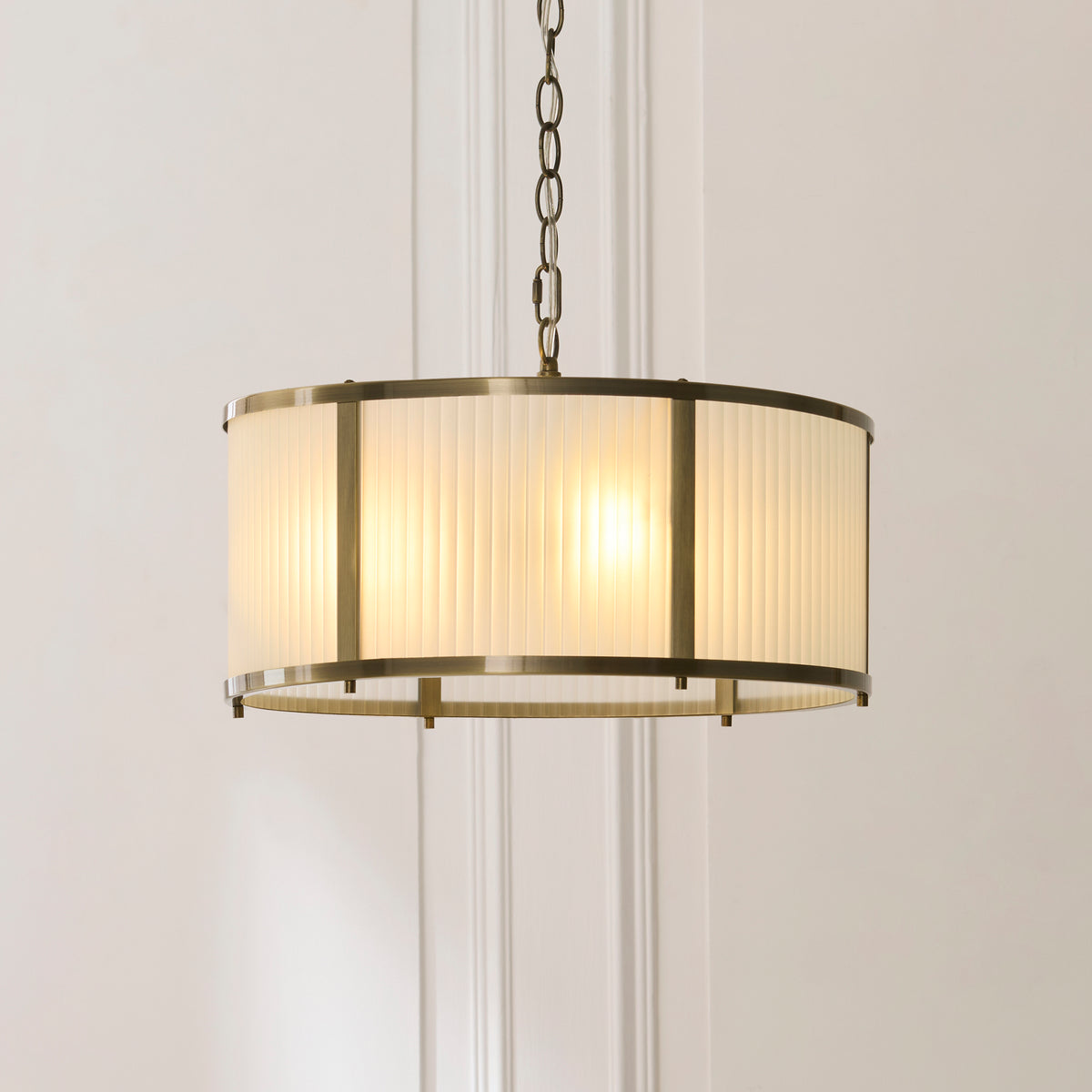 Endon Ridgeton 3lt Pendant Antique brass plate & frosted ribbed glass
