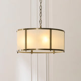 Endon Ridgeton 3lt Pendant Antique brass plate & frosted ribbed glass