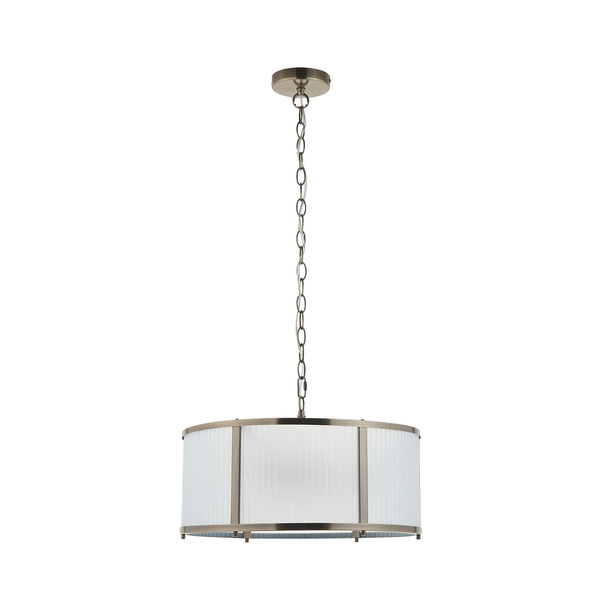 Endon Ridgeton 3lt Pendant Antique brass plate & frosted ribbed glass