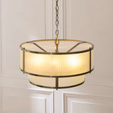 Endon Ridgeton 5lt Tiered Pendant Antique brass plate & frosted ribbed glass