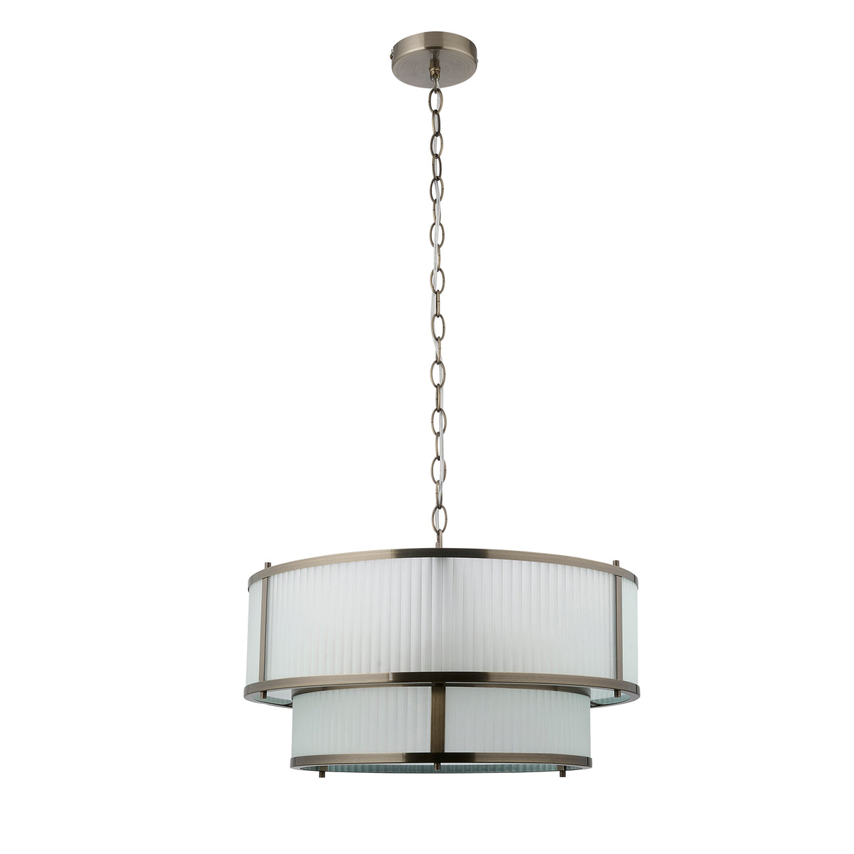 Endon Ridgeton 5lt Tiered Pendant Antique brass plate & frosted ribbed glass