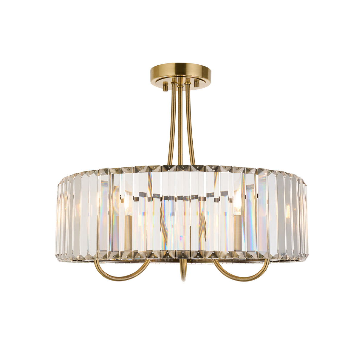 Endon Visconti 3lt Semi Flush Antique Brass & Glass