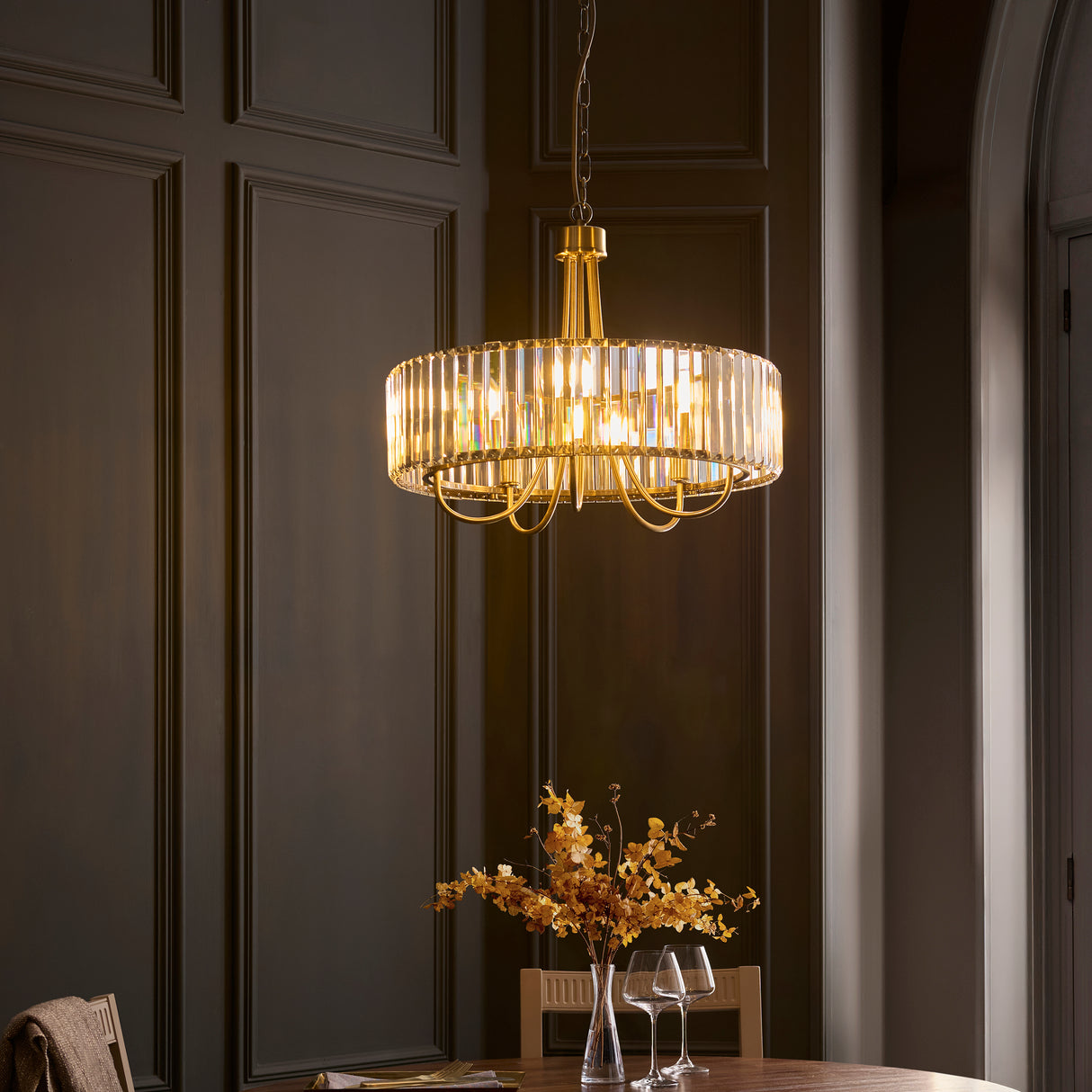 Endon Visconti 5lt Chandelier In Antique Brass & Glass