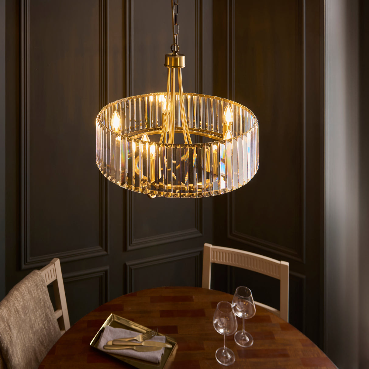 Endon Visconti 5lt Chandelier In Antique Brass & Glass