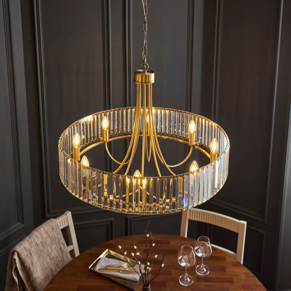 Endon Visconti 8lt Chandelier In Antique Brass & Glass