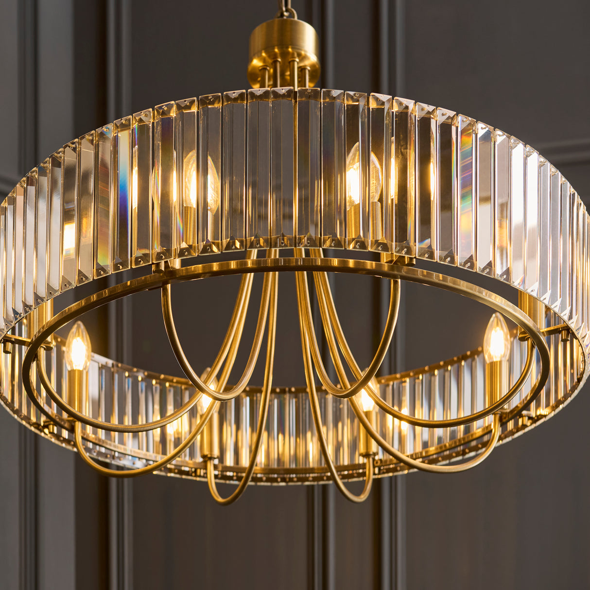 Endon Visconti 8lt Chandelier In Antique Brass & Glass