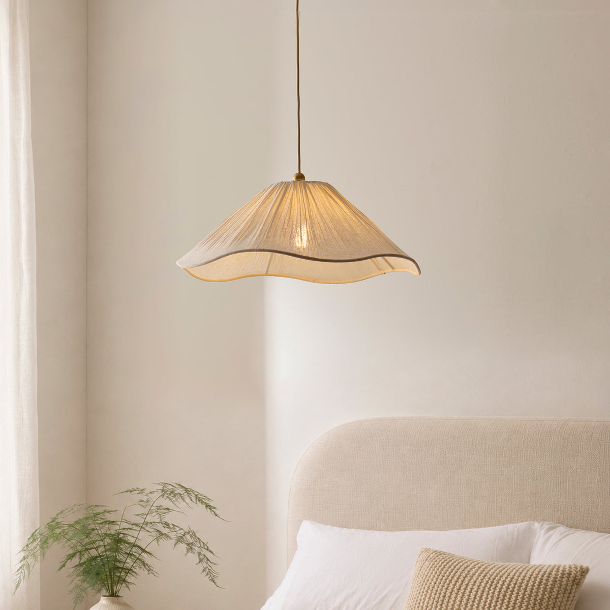 Endon Isabella Pendant Brushed aged brass plate & vintage white fabric
