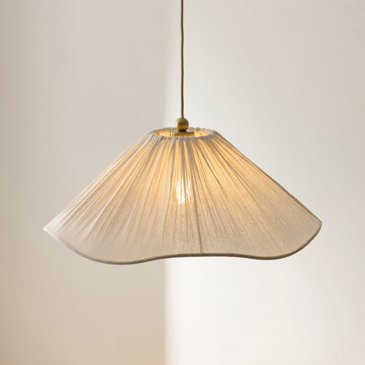 Endon Isabella Pendant Brushed aged brass plate & vintage white fabric