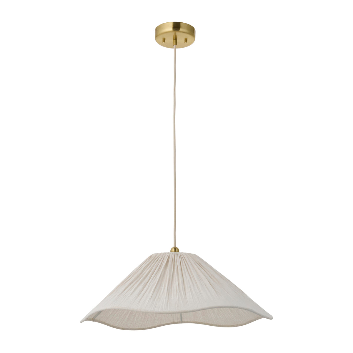 Endon Isabella Pendant Brushed aged brass plate & vintage white fabric