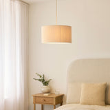 Endon Noah Pendant Cream cotton & brushed brass plate