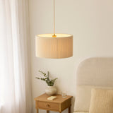 Endon Noah Pendant Cream cotton & brushed brass plate