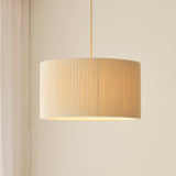 Endon Noah Pendant Cream cotton & brushed brass plate
