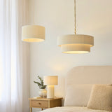 Endon Noah Pendant Cream cotton & brushed brass plate