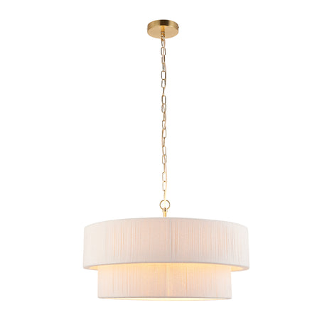 Endon Noah 5lt Pendant Cream cotton & brushed brass plate