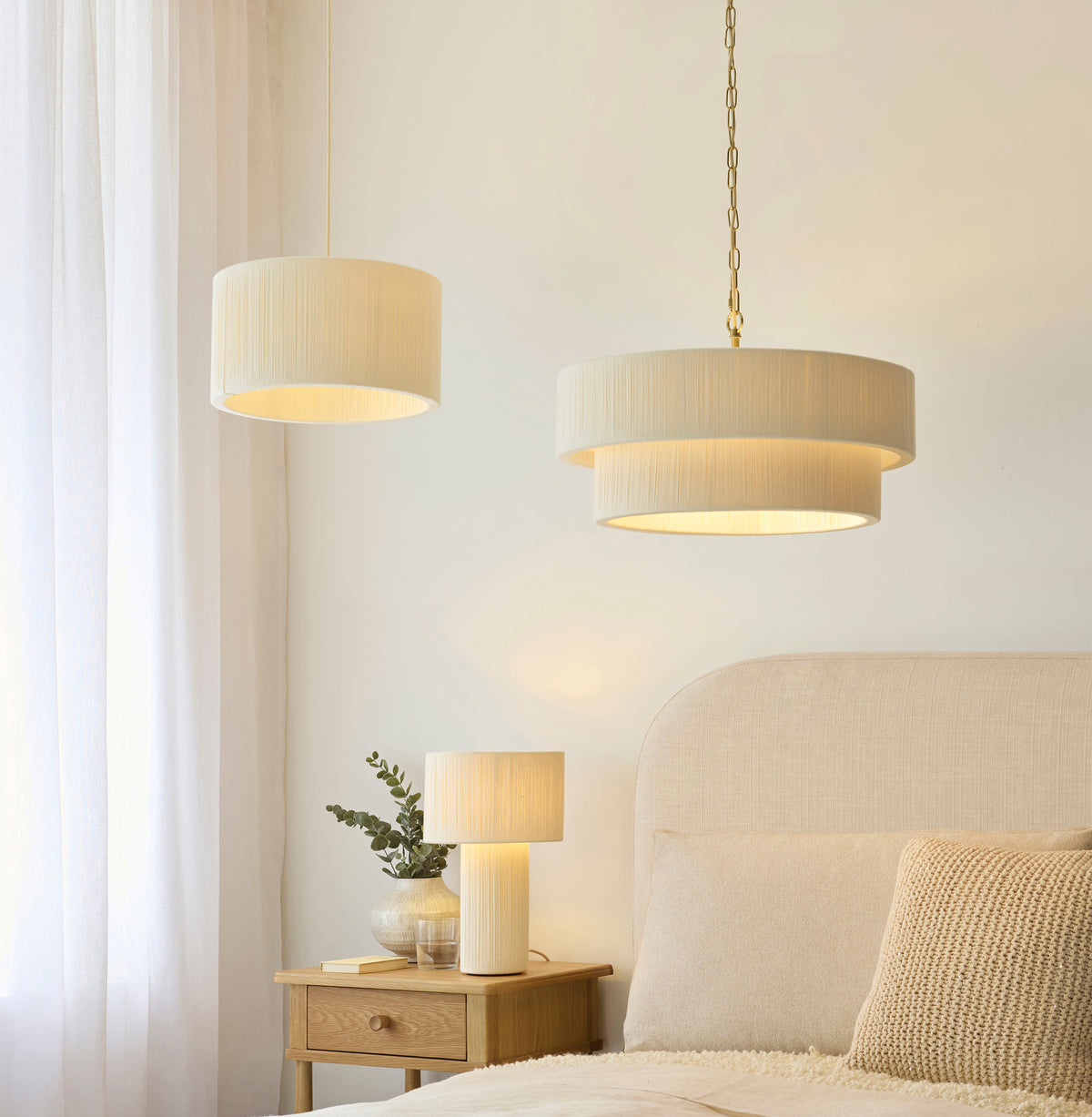 Endon Noah 5lt Pendant Cream cotton & brushed brass plate