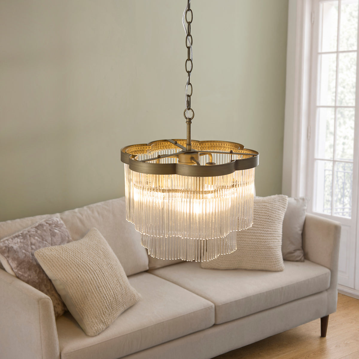 Endon Lucille 3lt Pendant Antique brass & clear glass