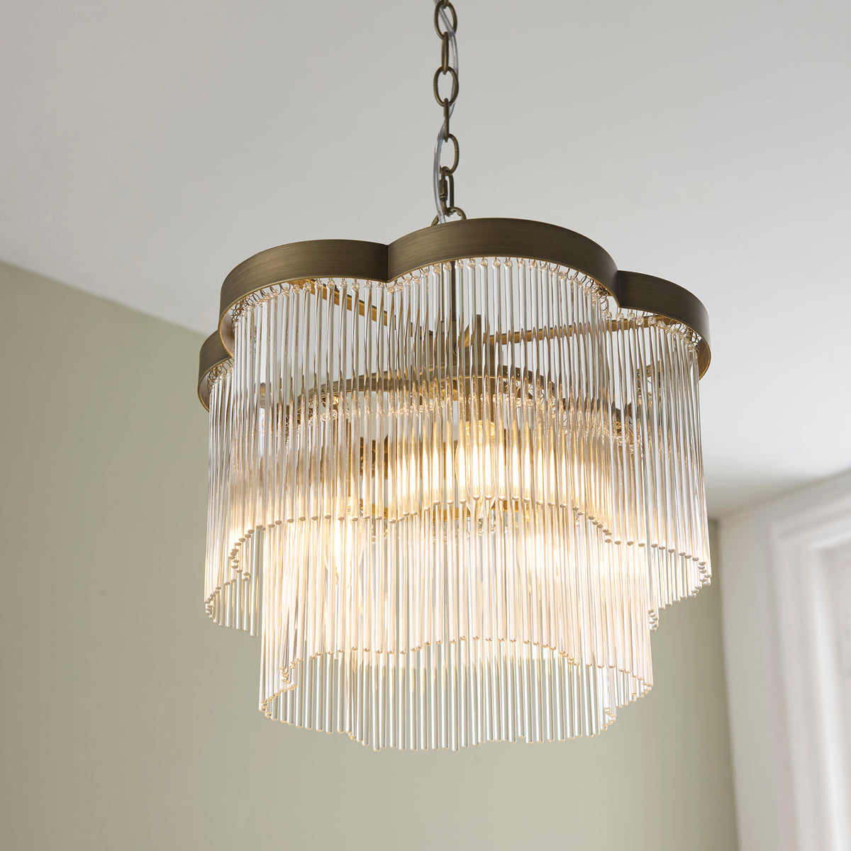 Endon Lucille 3lt Pendant Antique brass & clear glass