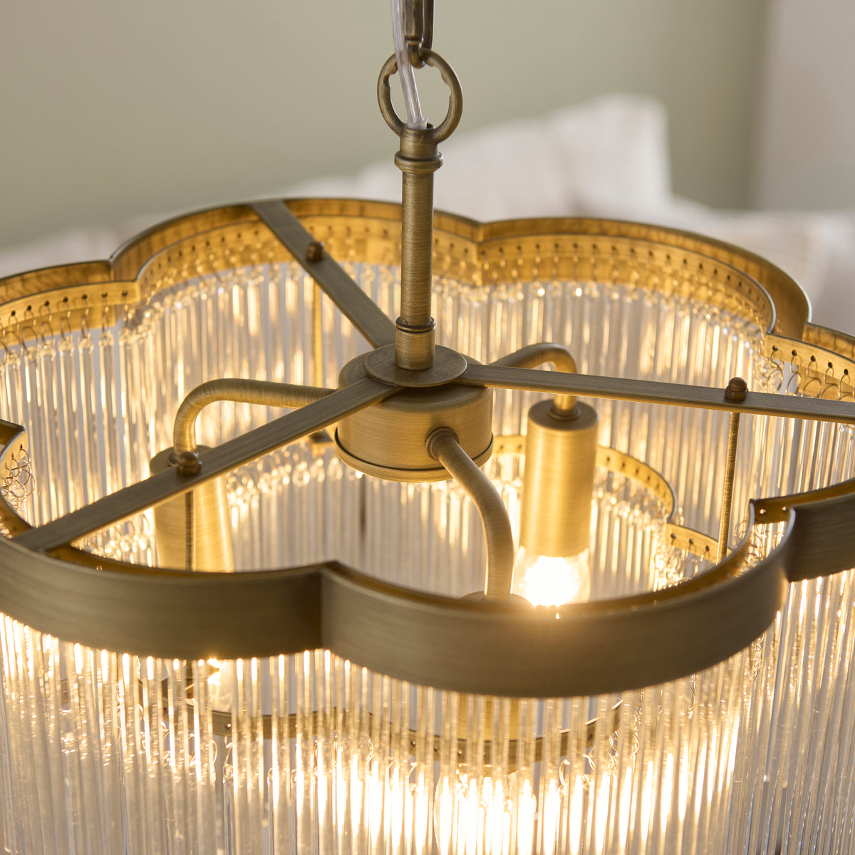 Endon Lucille 3lt Pendant Antique brass & clear glass