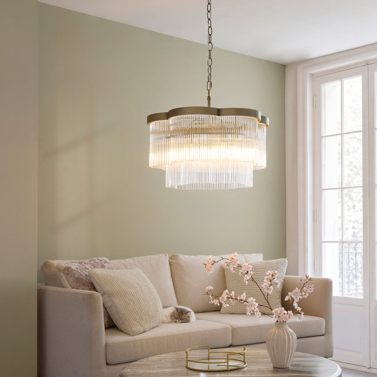 Endon Lucille 5lt Pendant Antique brass & clear glass
