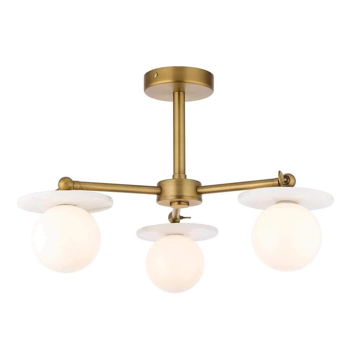 Endon Cerchio 3lt Semi Flush Warm Antique Brass, Alabaster Stone & Gloss White Glass