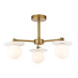 Endon Cerchio 3lt Semi Flush Warm Antique Brass, Alabaster Stone & Gloss White Glass