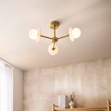 Endon Cerchio 3lt Semi Flush Warm Antique Brass, Alabaster Stone & Gloss White Glass