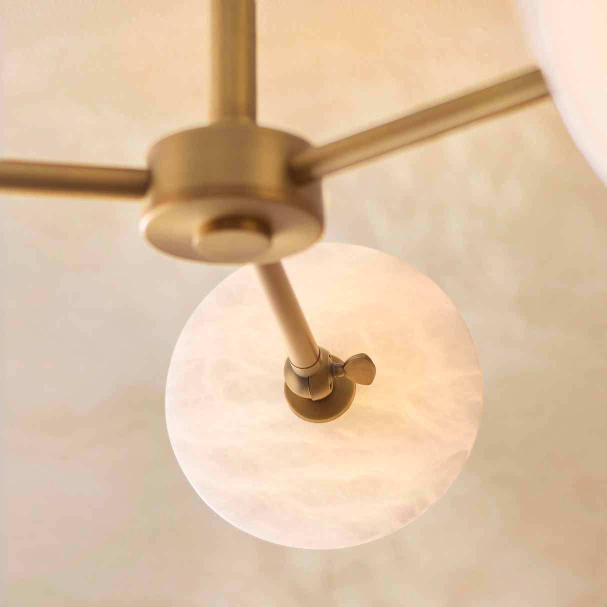 Endon Cerchio 3lt Semi Flush Warm Antique Brass, Alabaster Stone & Gloss White Glass