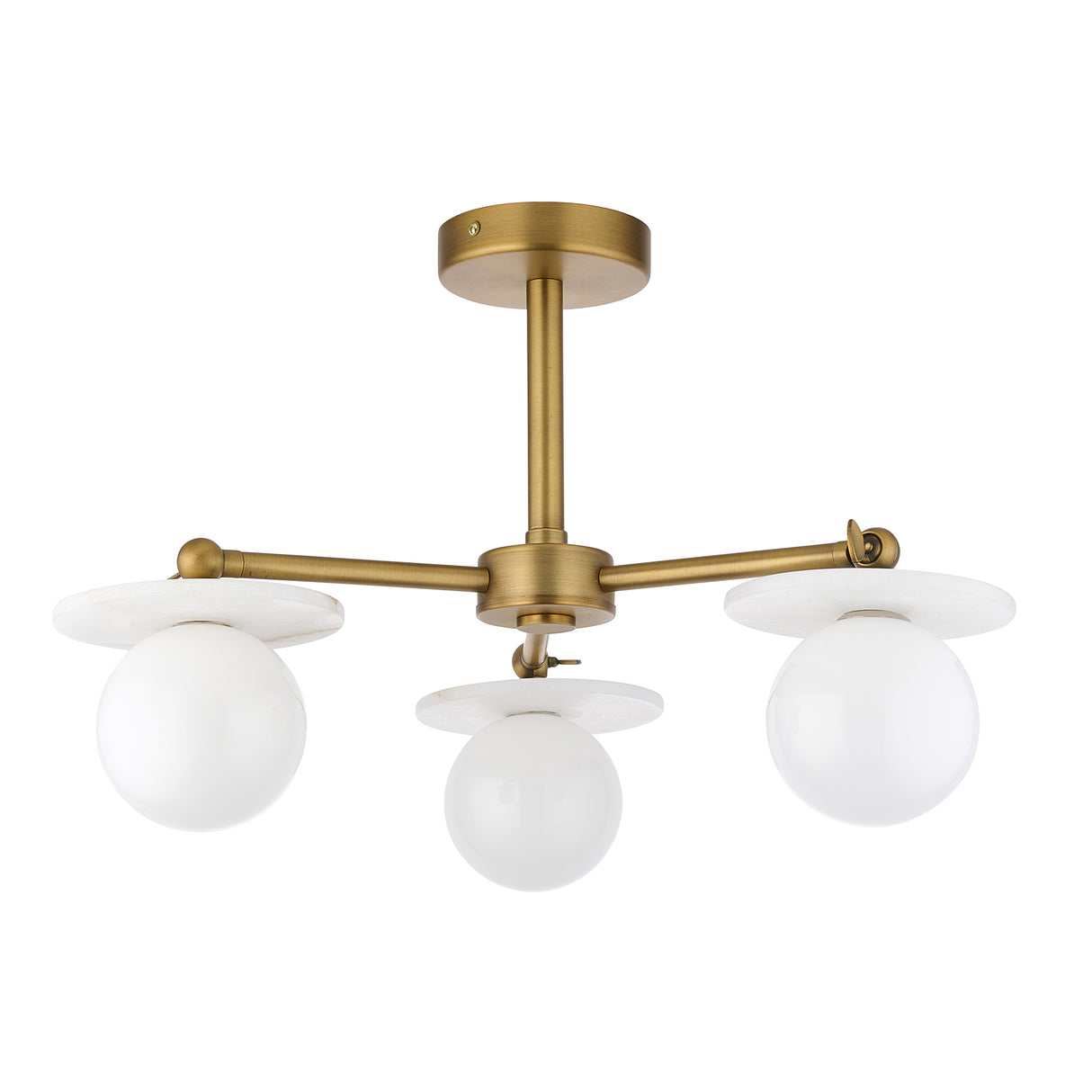 Endon Cerchio 3lt Semi Flush Warm Antique Brass, Alabaster Stone & Gloss White Glass