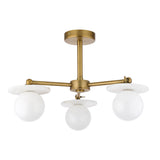 Endon Cerchio 3lt Semi Flush Warm Antique Brass, Alabaster Stone & Gloss White Glass
